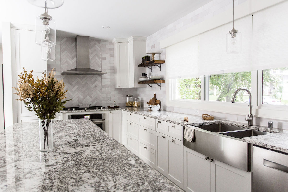 White Herringbone Tile Stove Splash