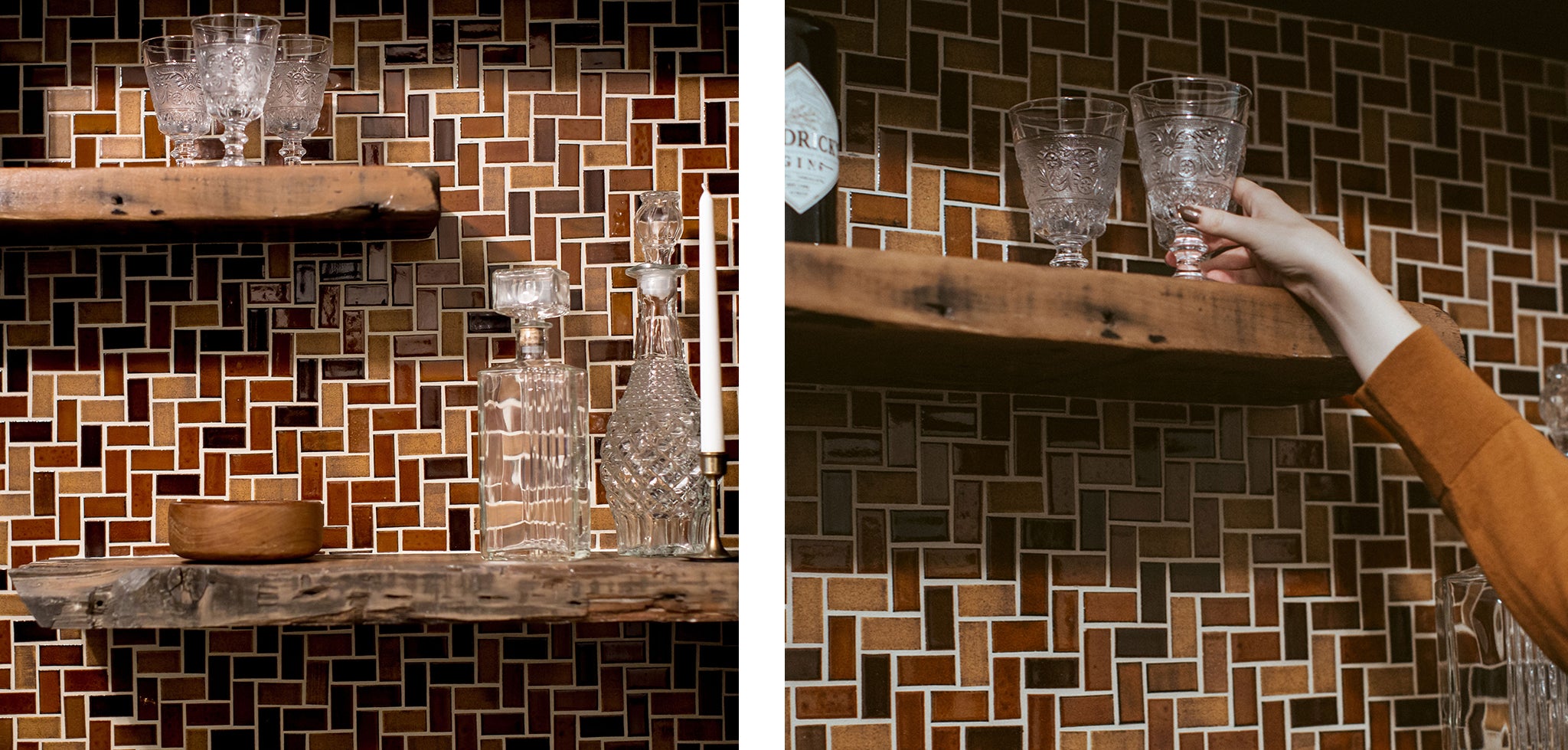 Warm Bar Backsplash Subway Tile