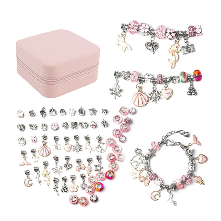 Charm Bracelet Making Kit Charm Bracelet Charms Kit Jewelry Making Supplies  Bracelet Making Kit for Girls DIY Craft Gift Kit with a Portable Bracelet  Organizer Box 4-Pink