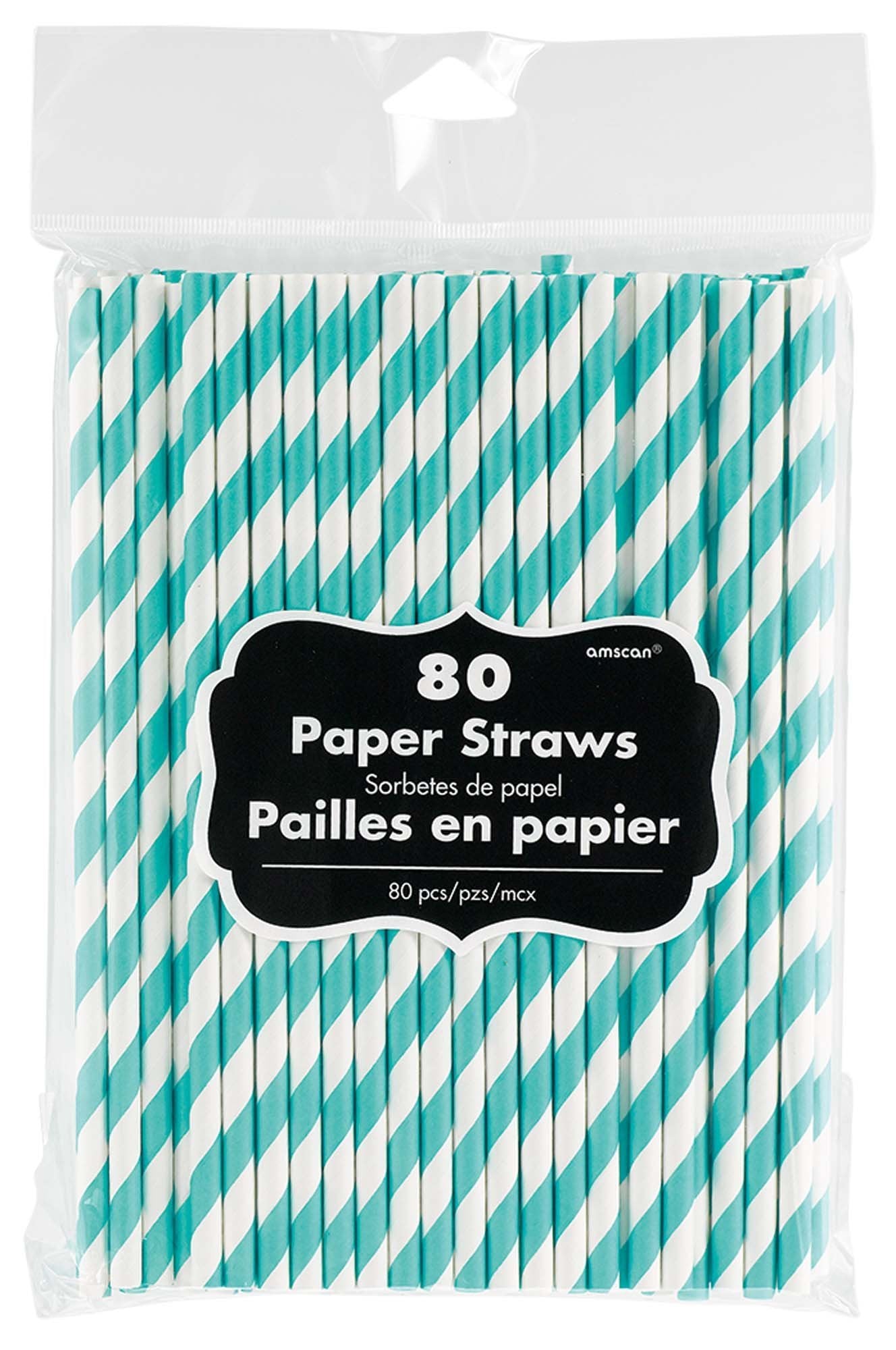 Robin's Egg Blue Striped Paper Straws 80ct