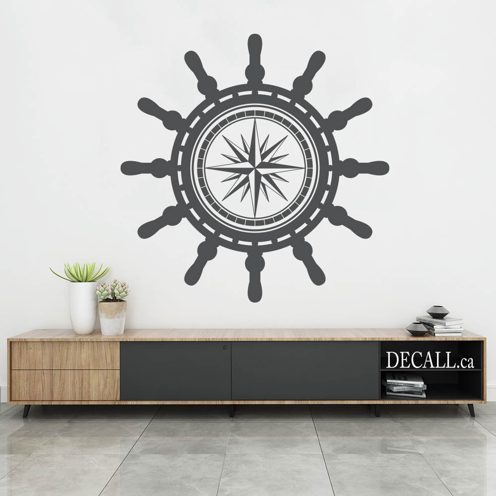 Ship Steering Wheel With Compass Wall Decal Marine Nautical Ship Wheel ...