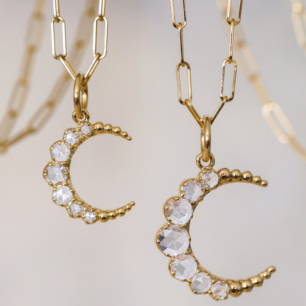 Sethi Couture Crescent Small White Diamond Pendant paired with the Crescent White Diamond Pendant, gallery 01