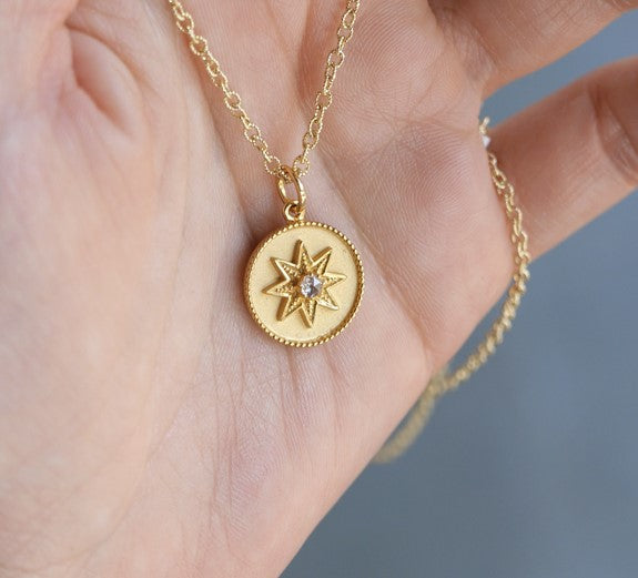 Image of Sethi Couture Compass Yellow Gold Charm Necklace