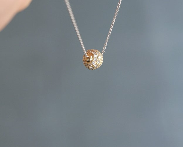 Image of Yellow Gold Disco Diamond Pave Ball Necklace