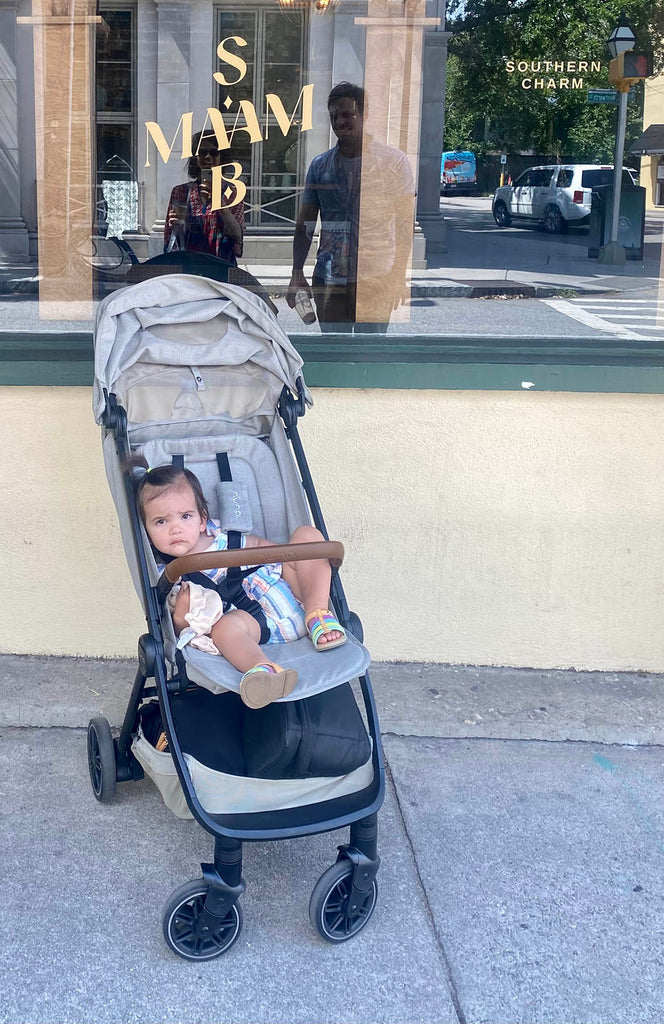 Photo of Prerna's Daughter Pia in Stroller outside of Restaurant Ma'am Saab