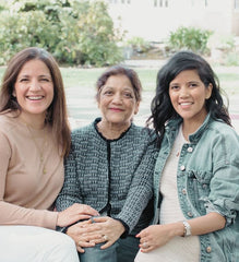 Family photo of Pratima and Prerna Sethi together with their mother