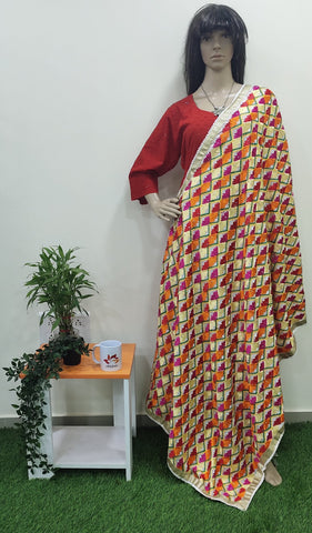 Machine embroidered phulkari dupatta 