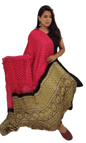 Modal silk bandhani ajrakh dupatta