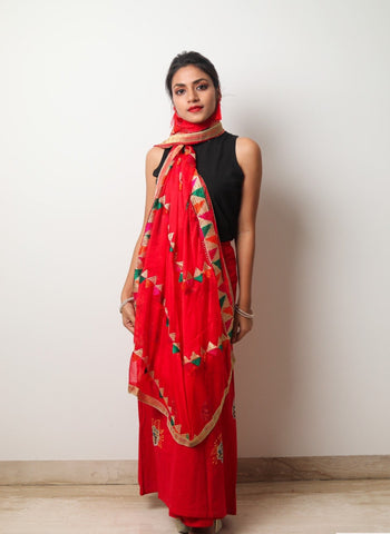 Wrap-around skirt and Traditional Phulkari Dupatta 