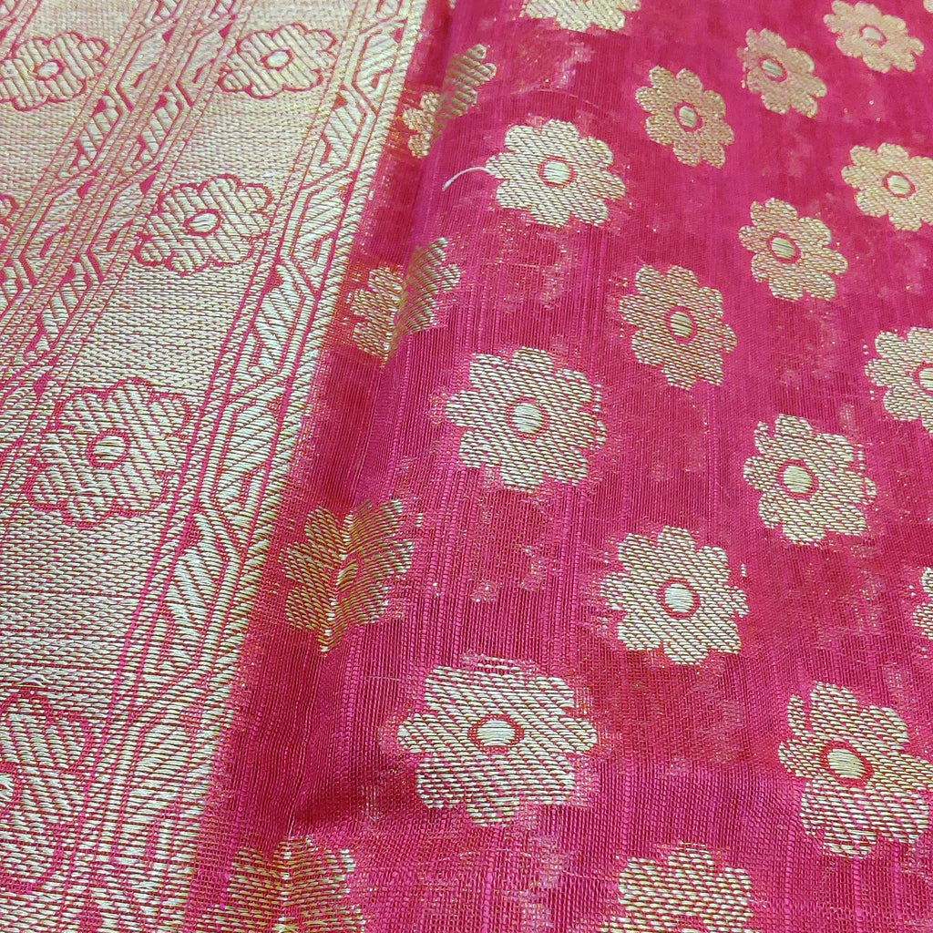 Banarasi Cotton Silk With Flower Butti Dupatta- Pink – Phulari