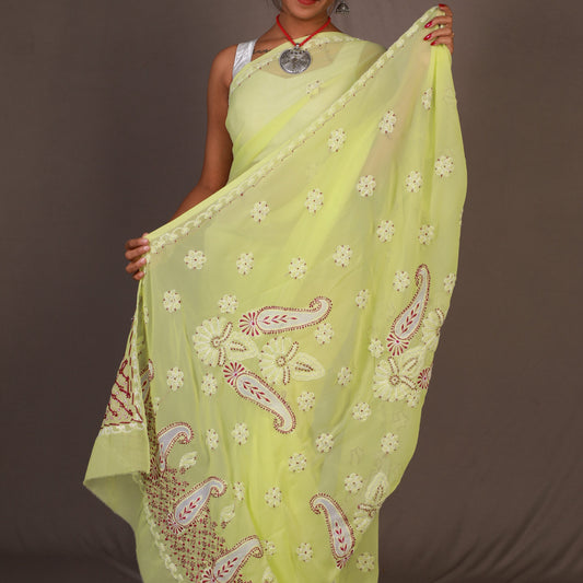 Georgette Chikankari Saree - Yellow – Phulari