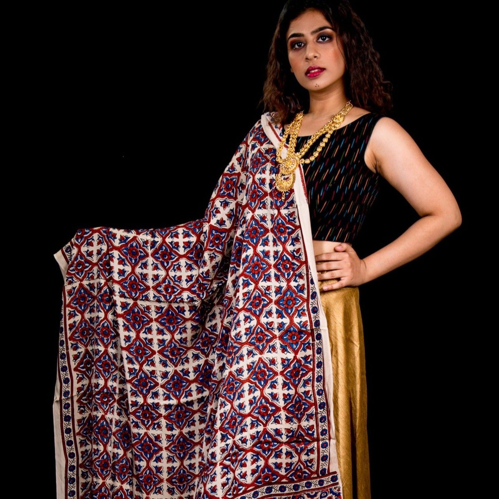 Modal Silk Ajrakh Dupatta - Off White – Phulari