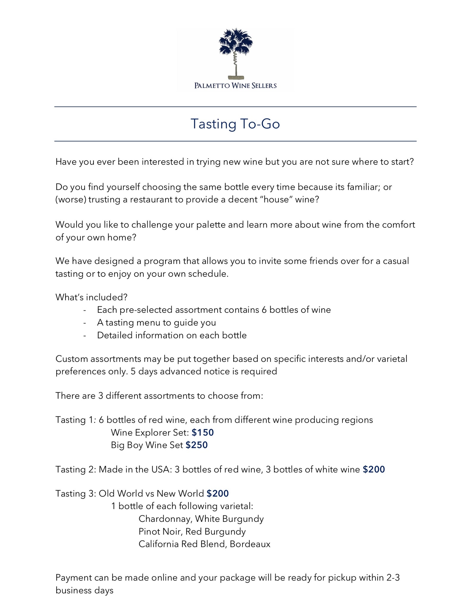 Tasting To-Go program details