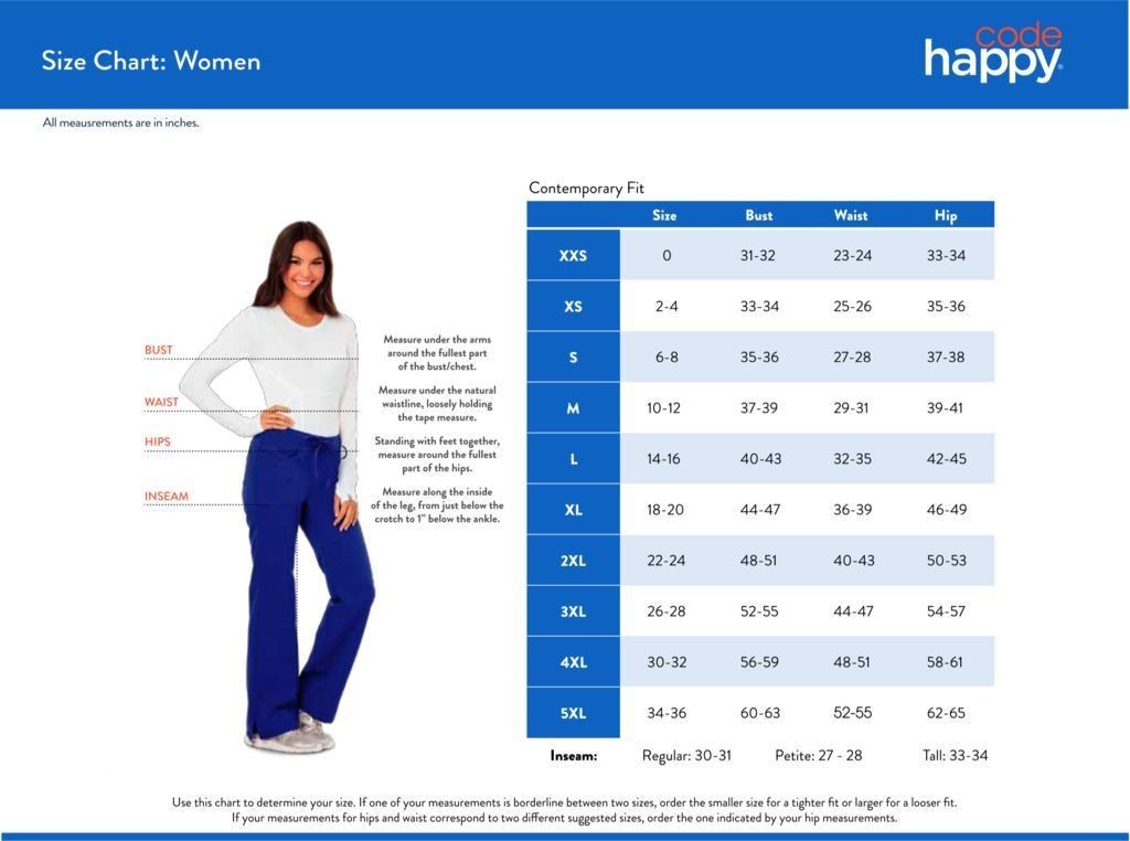 Code Happy Women's Size Chart