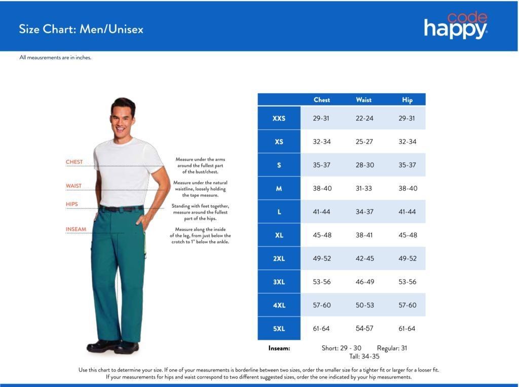 Code Happy Men's/Unisex Size Chart