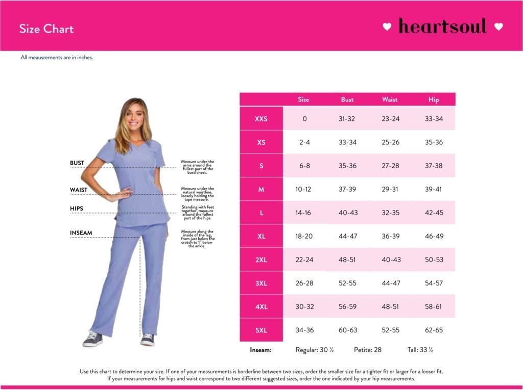 Heart Soul Scrubs Size Chart