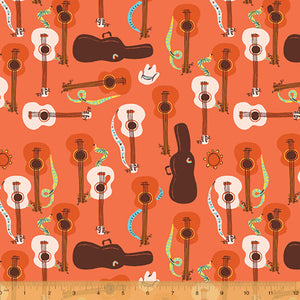 Windham Fabrics - Far Far Away 3 - Heather Ross - Guitars - Red Orange - Quilters Cotton -  52754-8