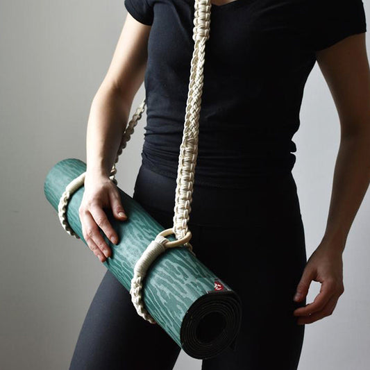 Yoga Mat Holder Handmade Cotton Macrame – Indigo Paisley