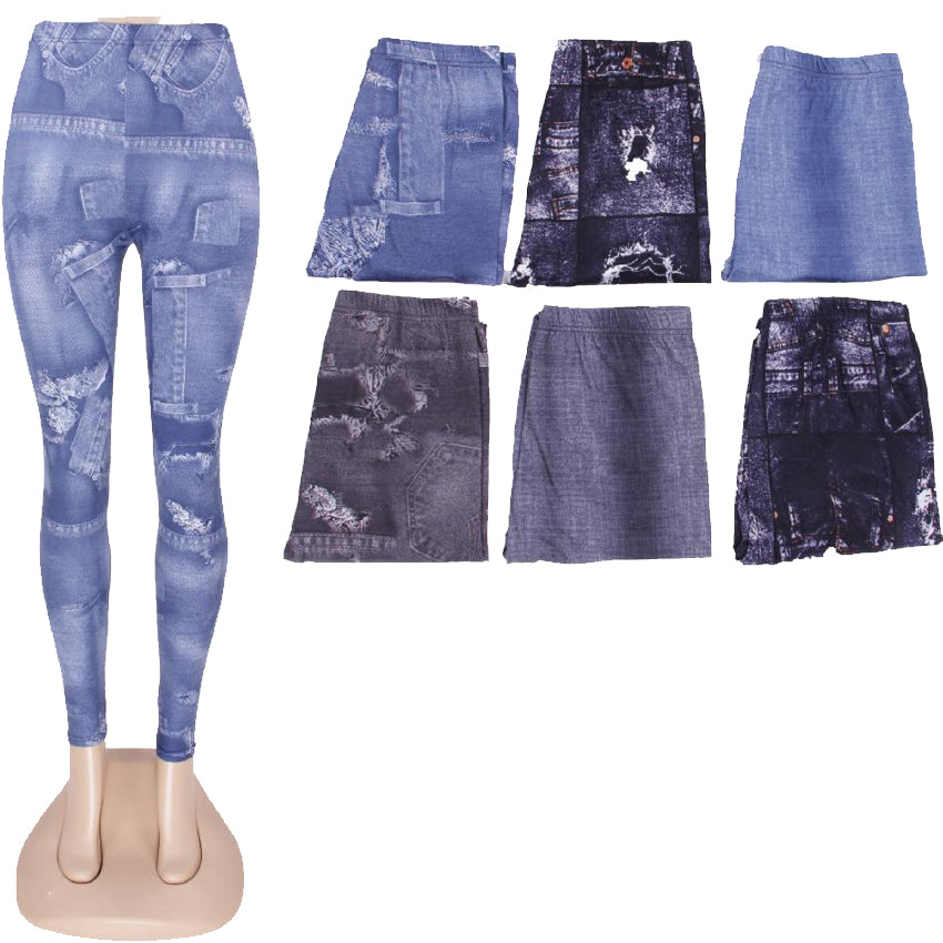 ''Wholesale Women's Clothing Assorted Accessories Garments Jean Printed LEGGINGS M/L, XL/XXL Skye NQ7