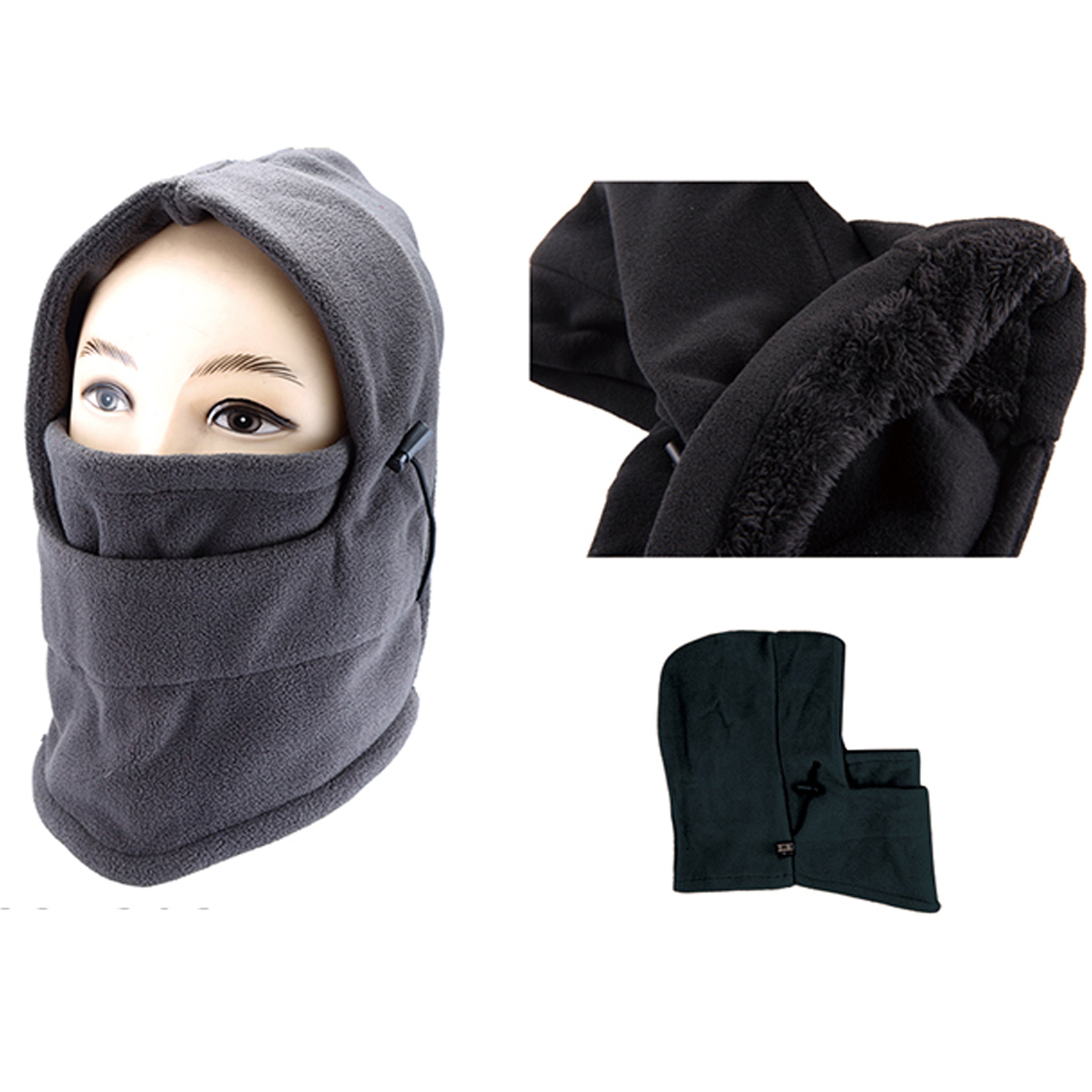 Wholesale CLOTHING Accessories Multi-Purpose Windproof Hood Black With Fur Inside NH202