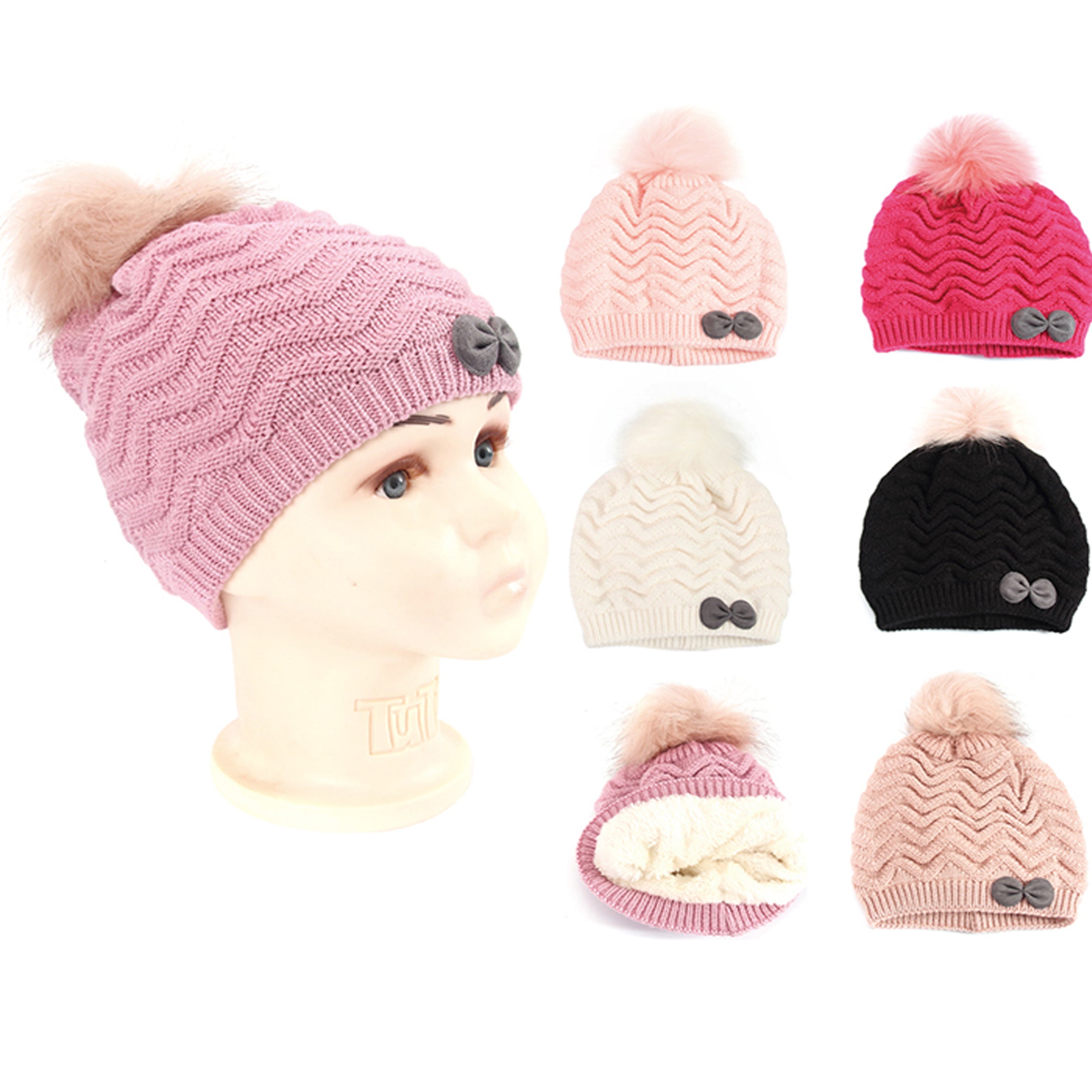 Wholesale CLOTHING Accessories Wavy Bow Children's Kids Winter Hat NH266