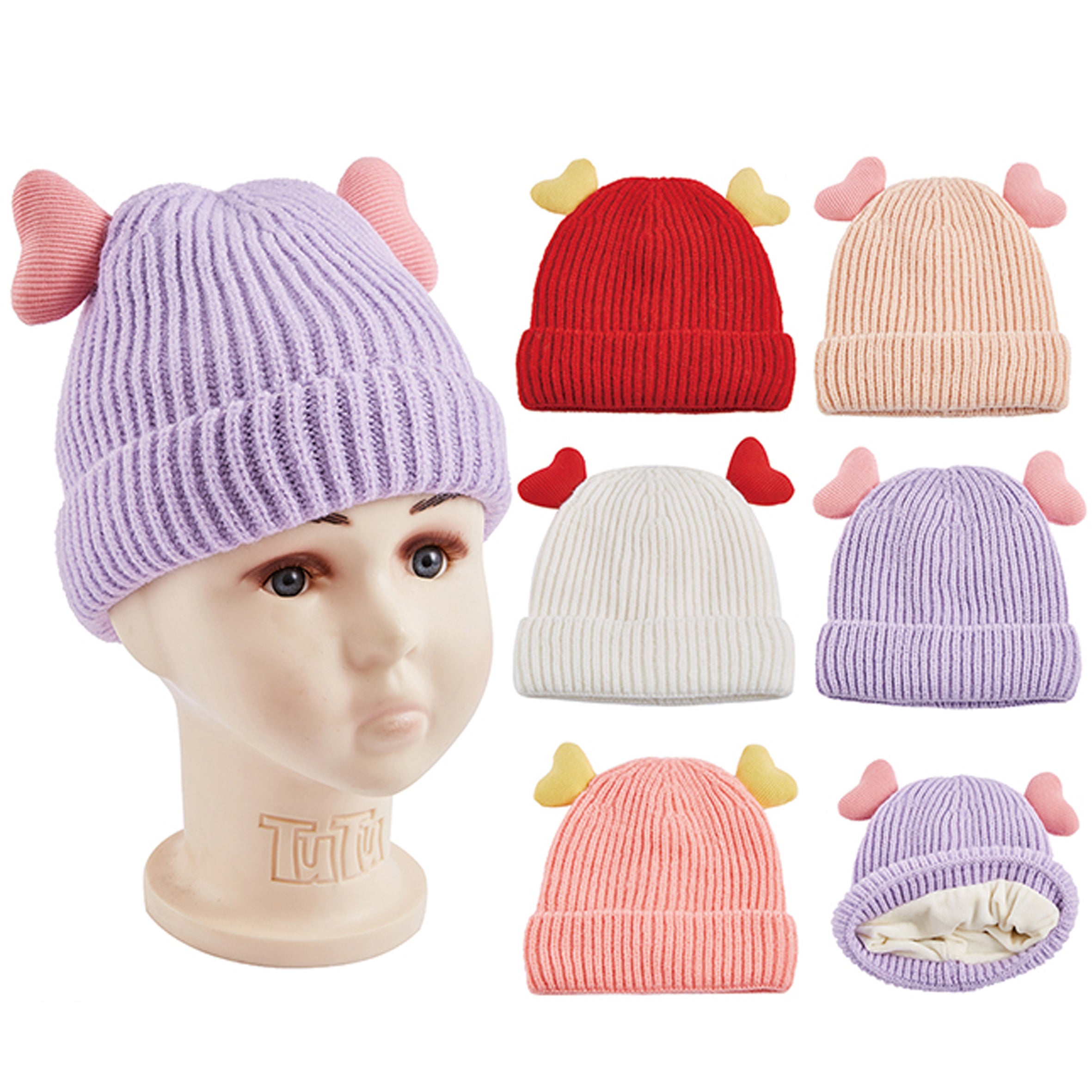 Wholesale CLOTHING Accessories Kids Fur Peach Heart Knitted Girl Hat NH274