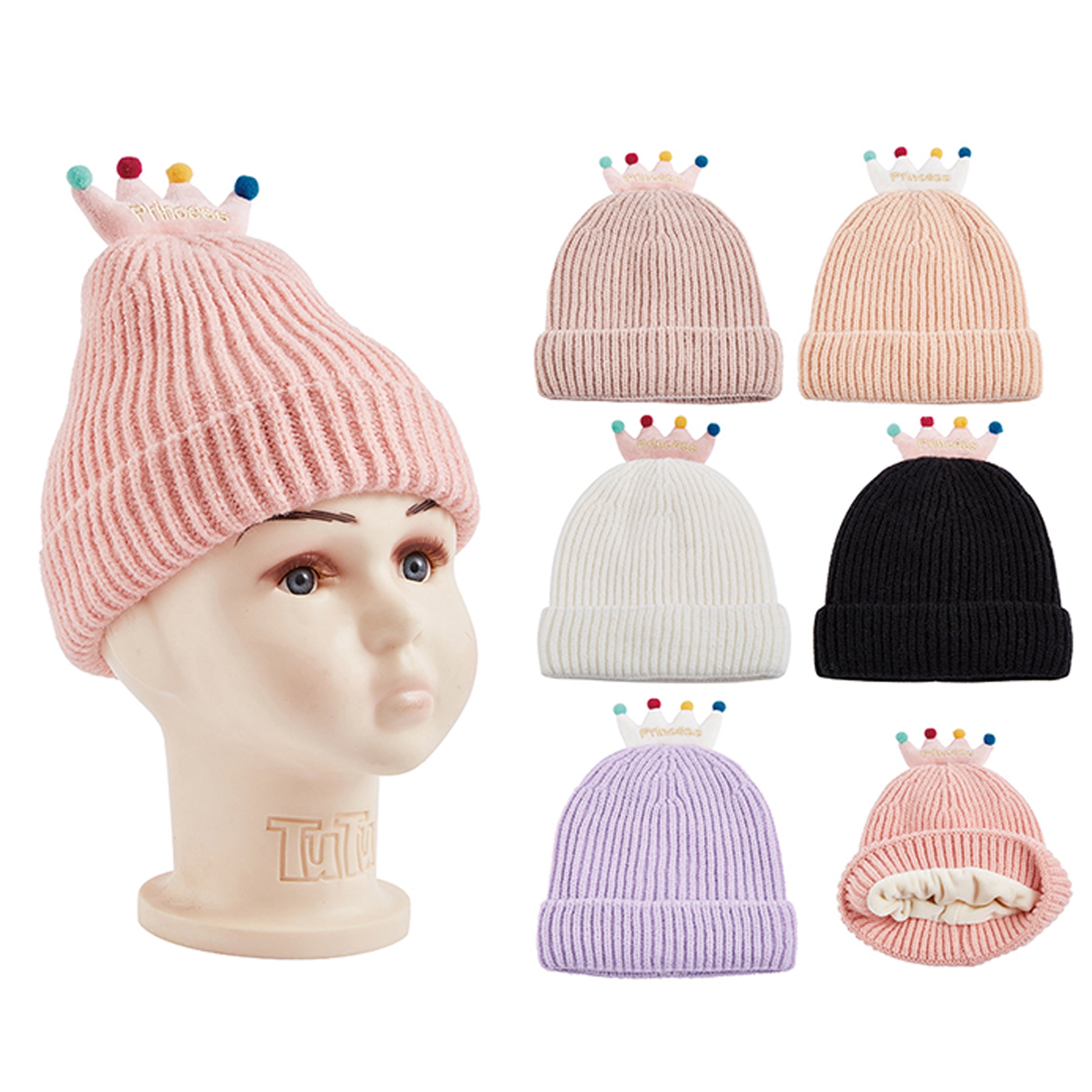 Wholesale CLOTHING Accessories Kids Fur Crown Knitted Girl Hat NH275