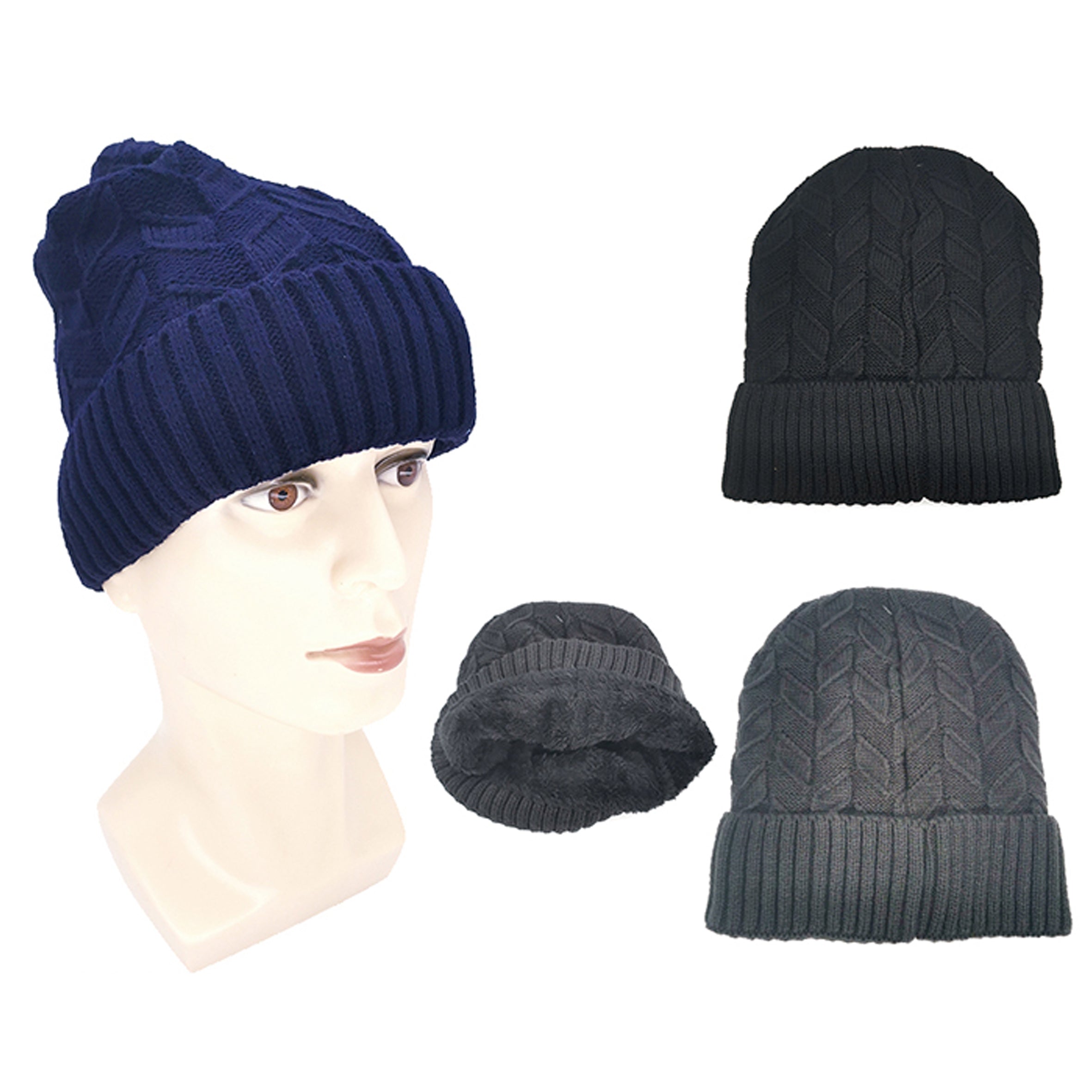 Wholesale CLOTHING Accessories Men'ss Winter Leaf Jacquard Fleece Hat NH221