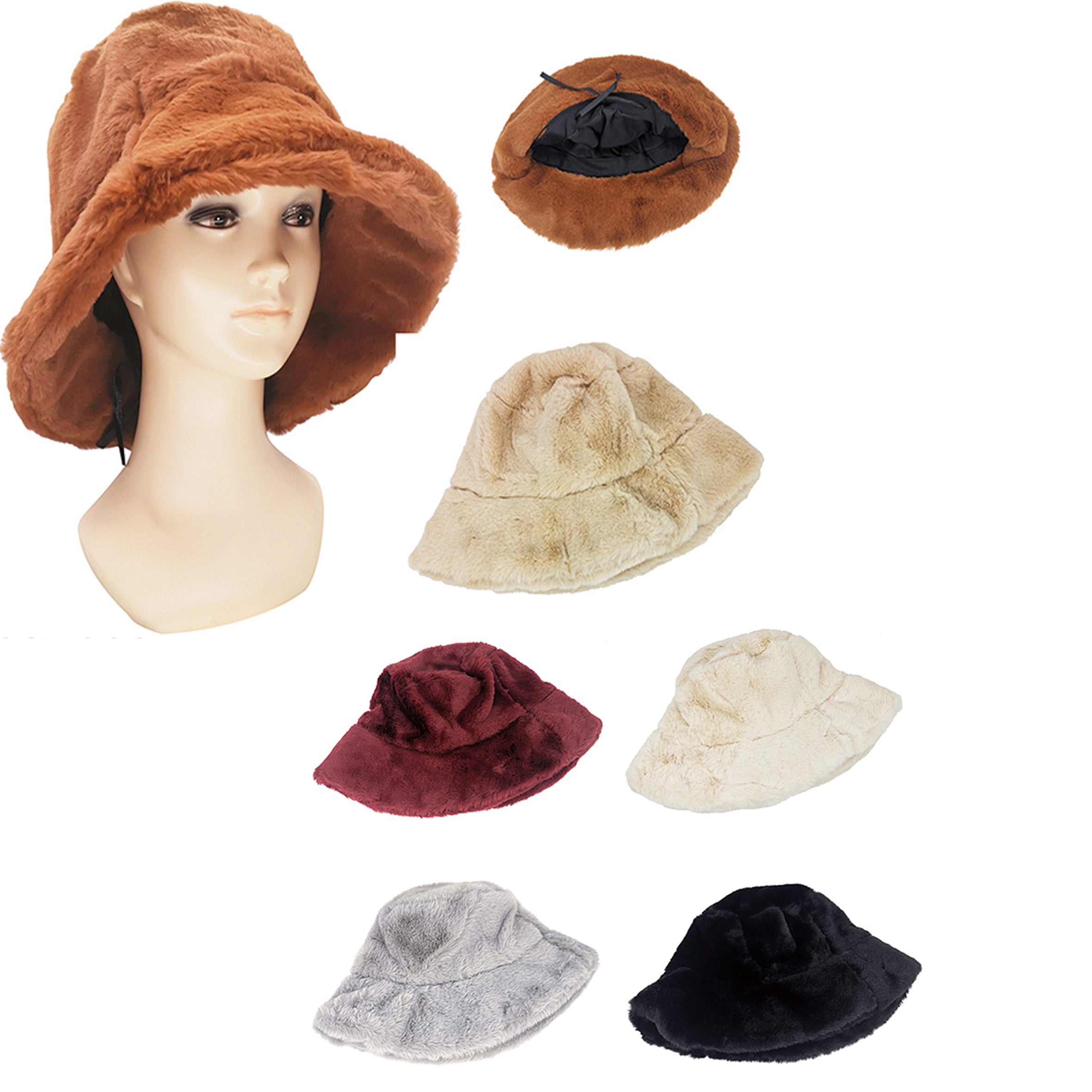 Wholesale CLOTHING Accessories Solid Bucket Monochrome Rabbit Fur Bucket Hat NH223