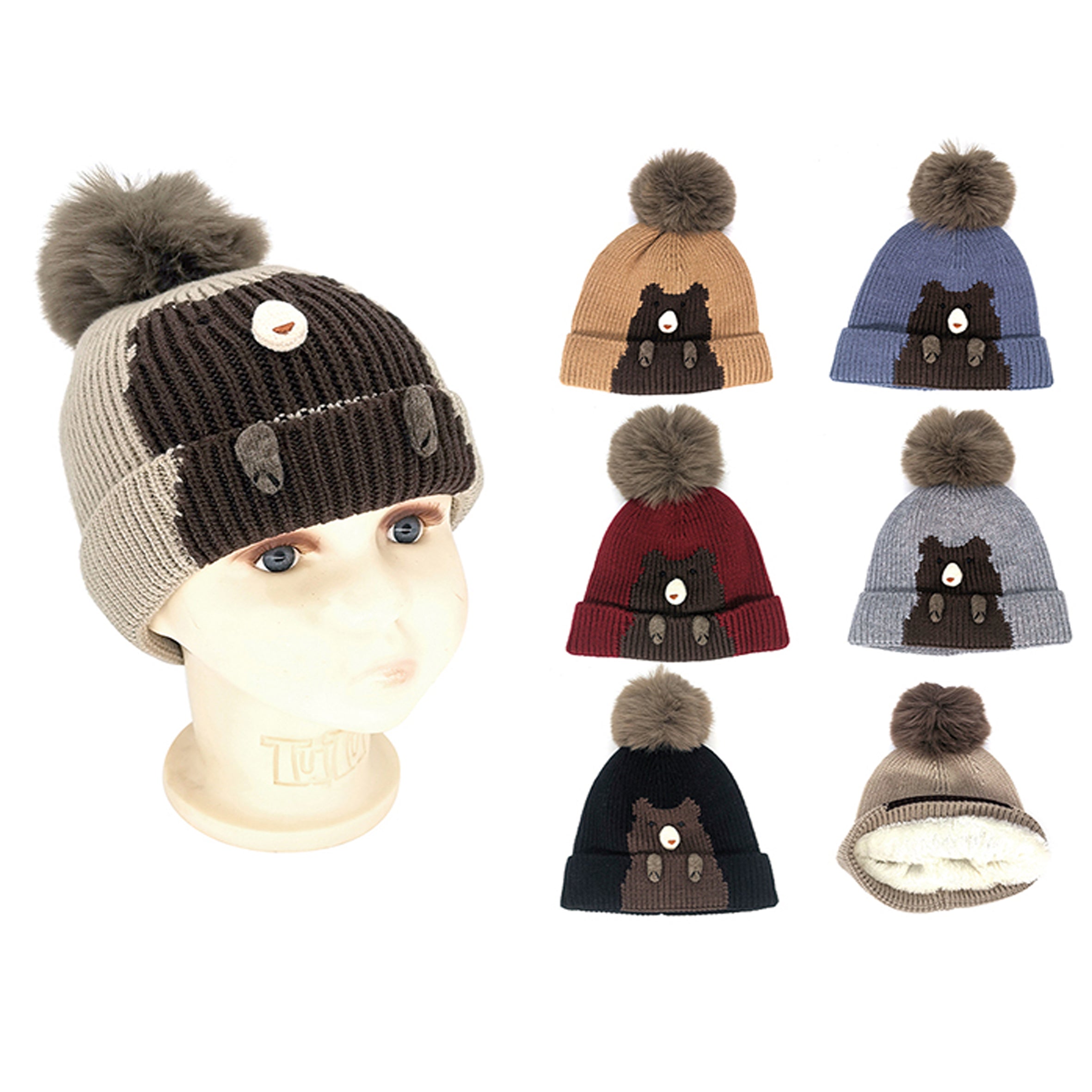 Wholesale CLOTHING Accessories Kids Winter Bear Knitted Hat NH245