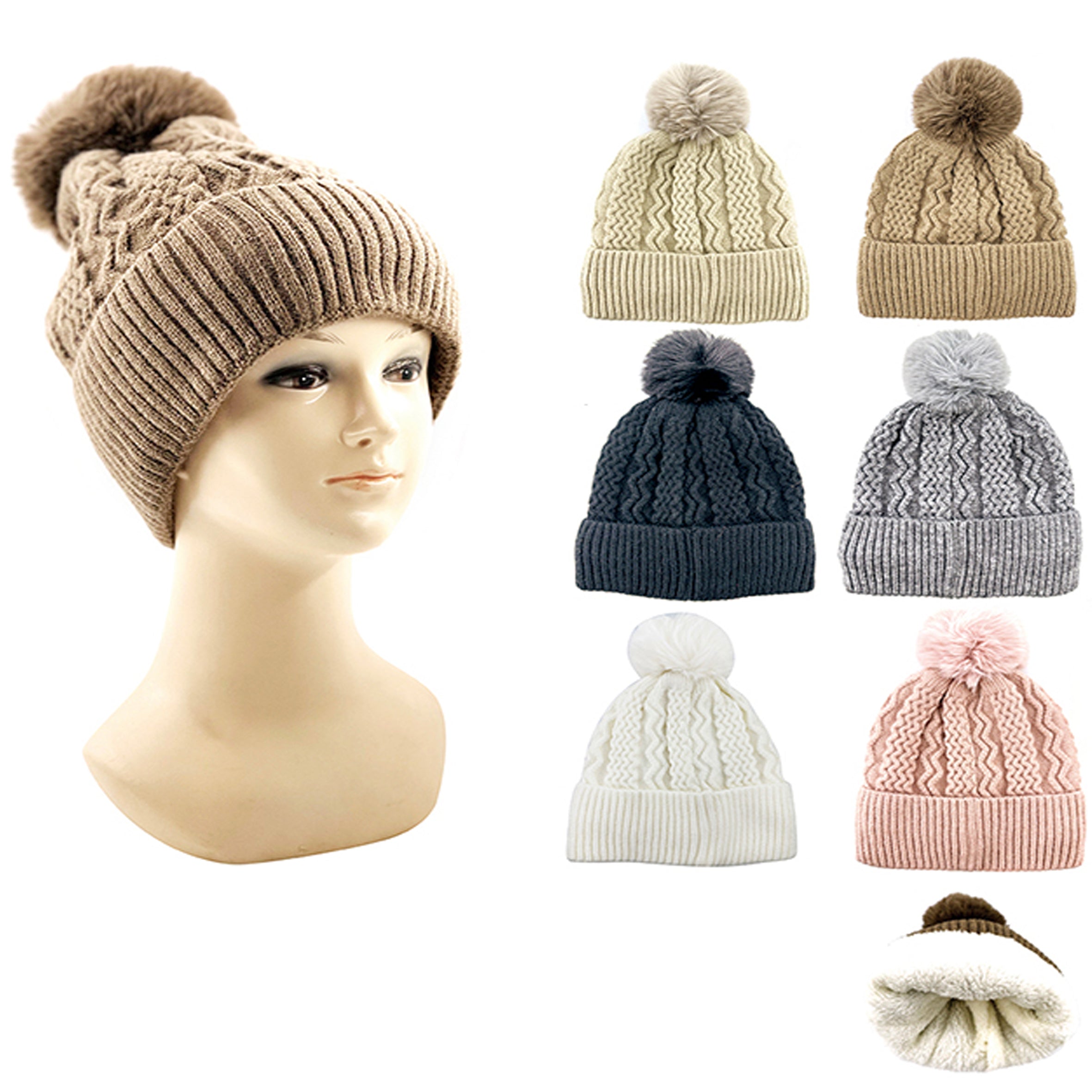 Wholesale Clothing Accessories Women's Wavy Fur Pom HAT NH222