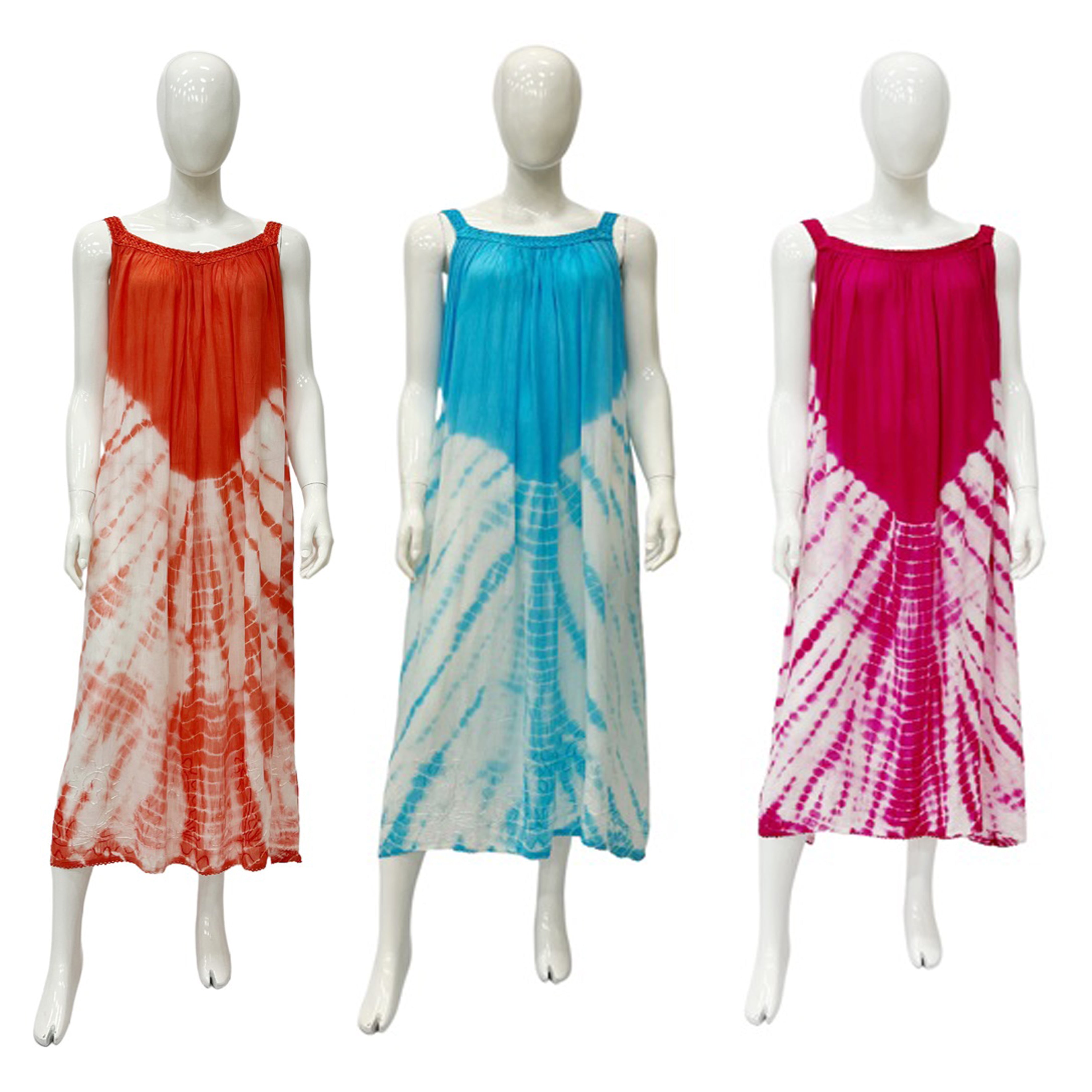 Wholesale Women's DRESSes Rayon Crape Tye Dye Sl V Neck Long DRESS with Embedded-Handpaint-Stone 120