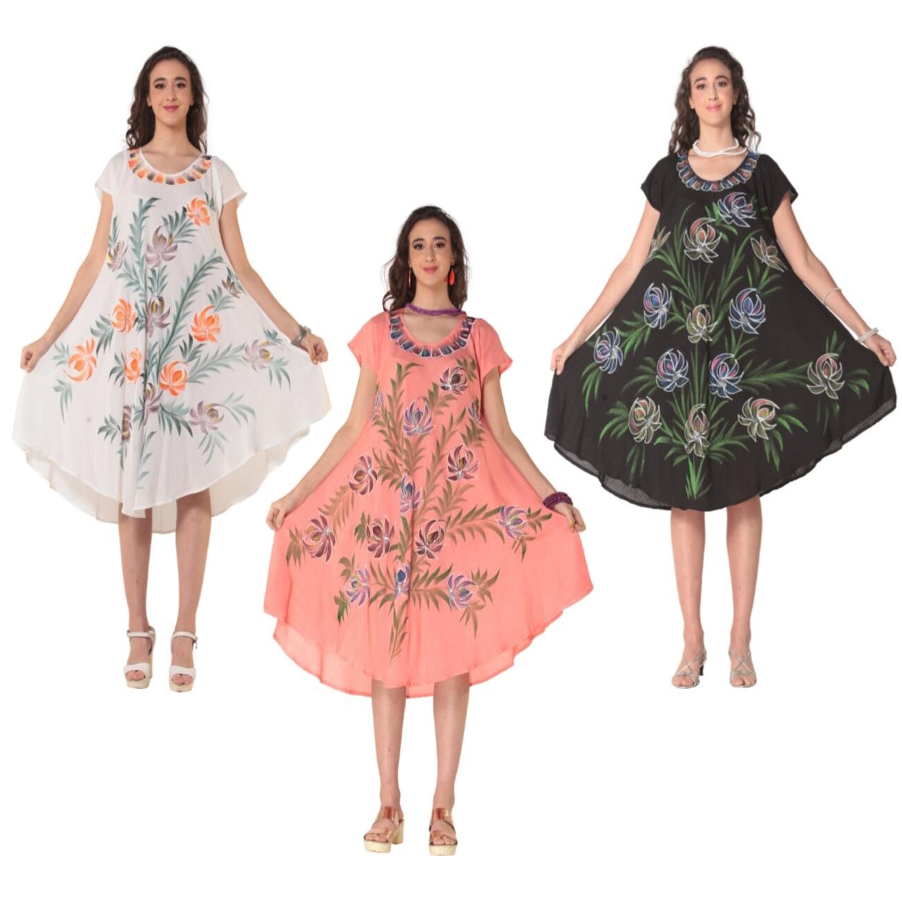 Wholesale Women's Dresses Rayon Crape Cap Sleeve Dress-Tie Dye Brush PAINT 12-36-Case S-XL 3 Colors 