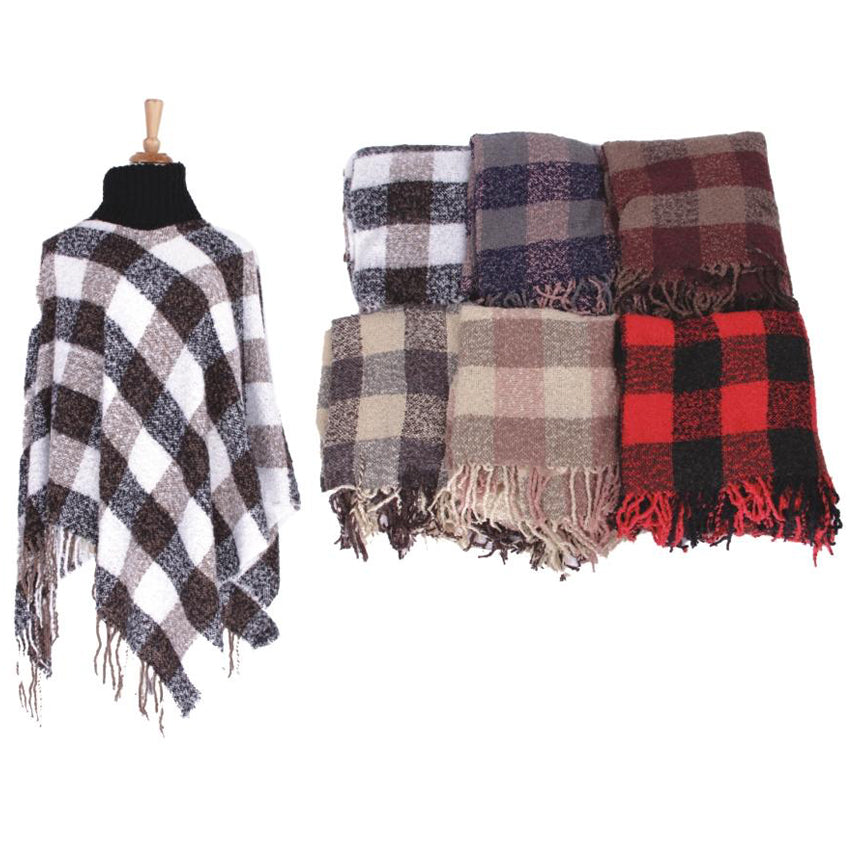 Wholesale Clothing Accessories LADIES Check Design Poncho Cap Assorted NQ882