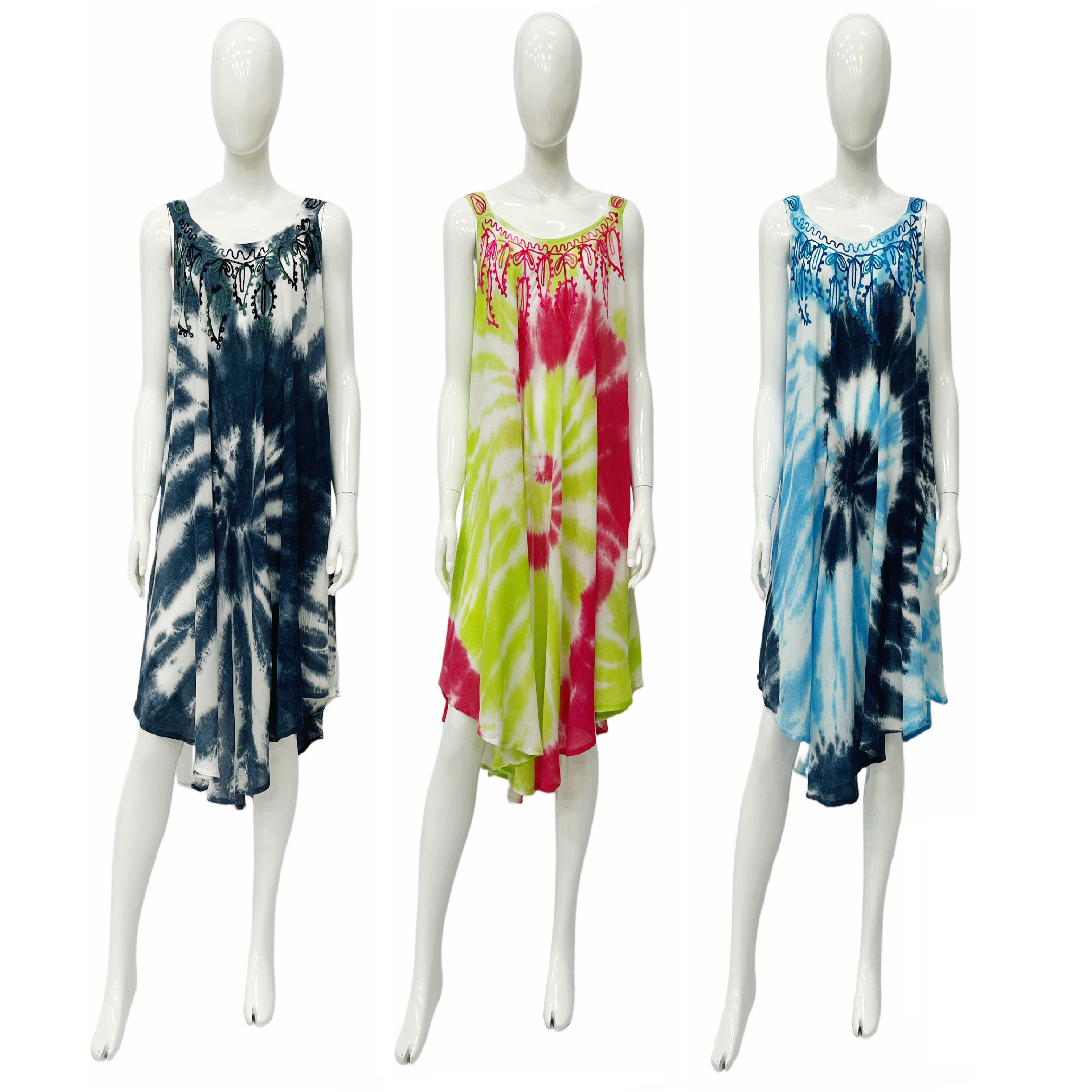 Wholesale Women's DRESSes Rayon Tie Dye Embedded Umbrella DRESS 3-36-Case O-S 3C Kinslee NWa1