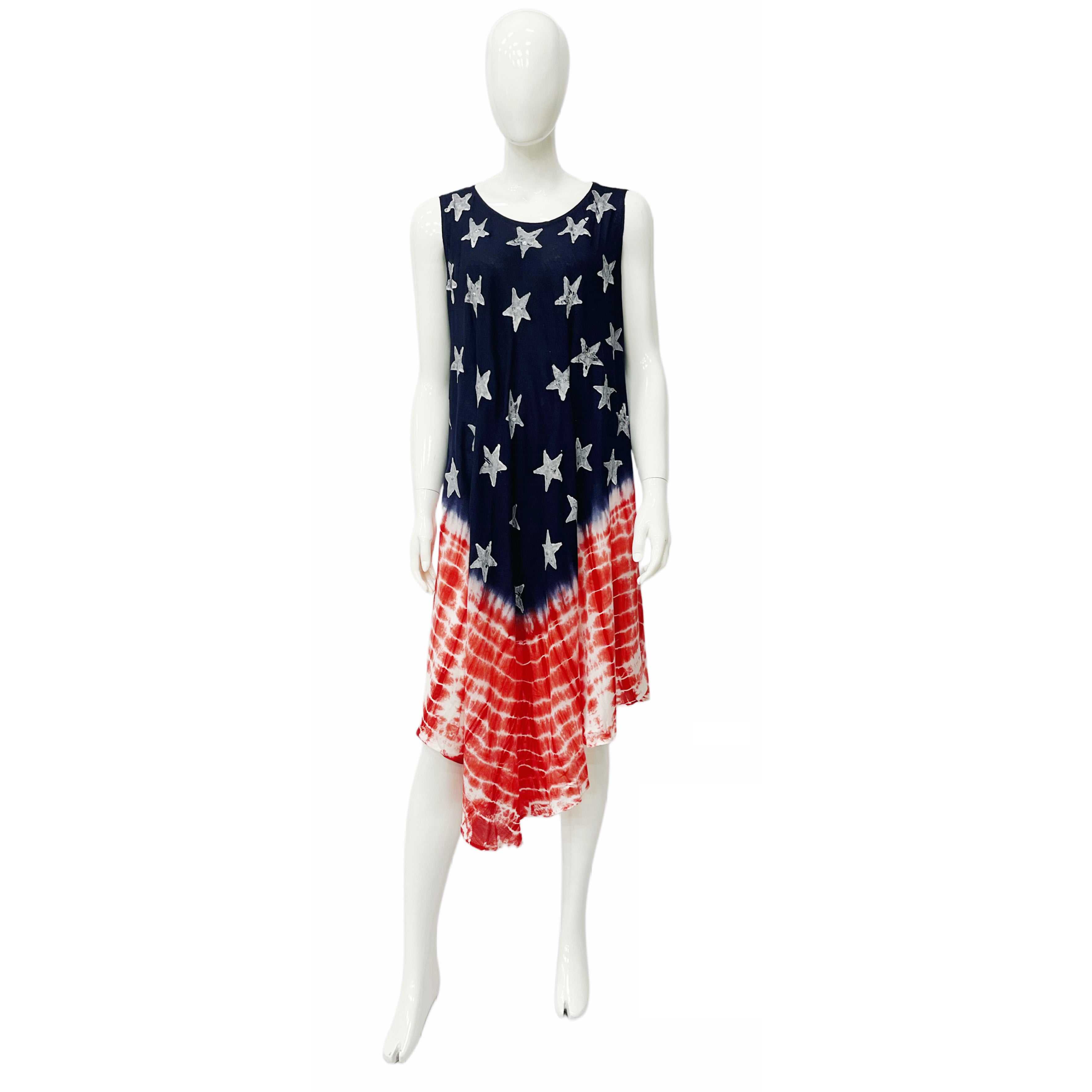Wholesale Women's Dresses Rayon Staple American Flag Tie Dye with Block Paint Sl UMBRELLA 120Gms Oc 
