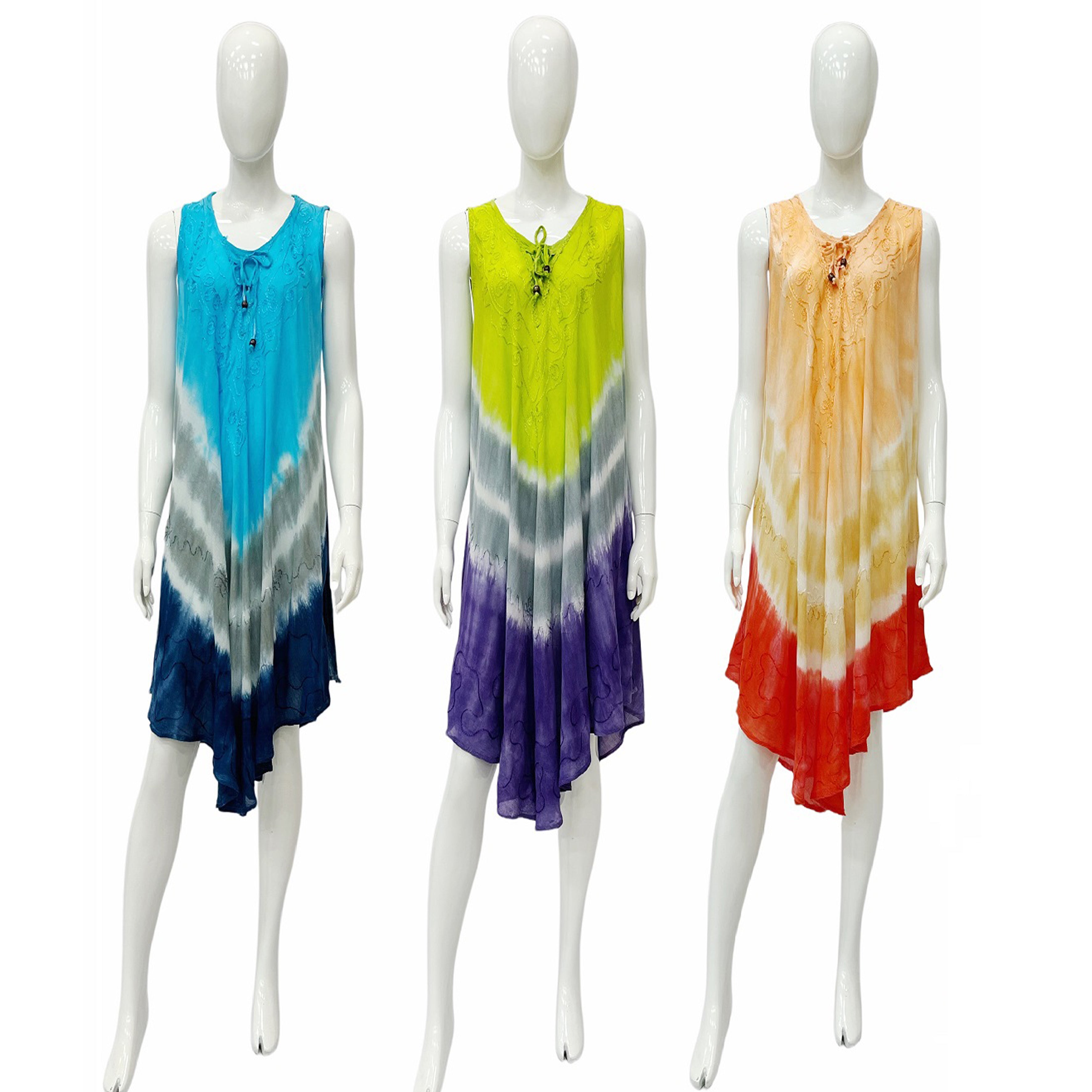 Wholesale Women's DRESSes Rayon Tie Dye Embedded Umbrella DRESS 12-48-Case Os Miley NWa0