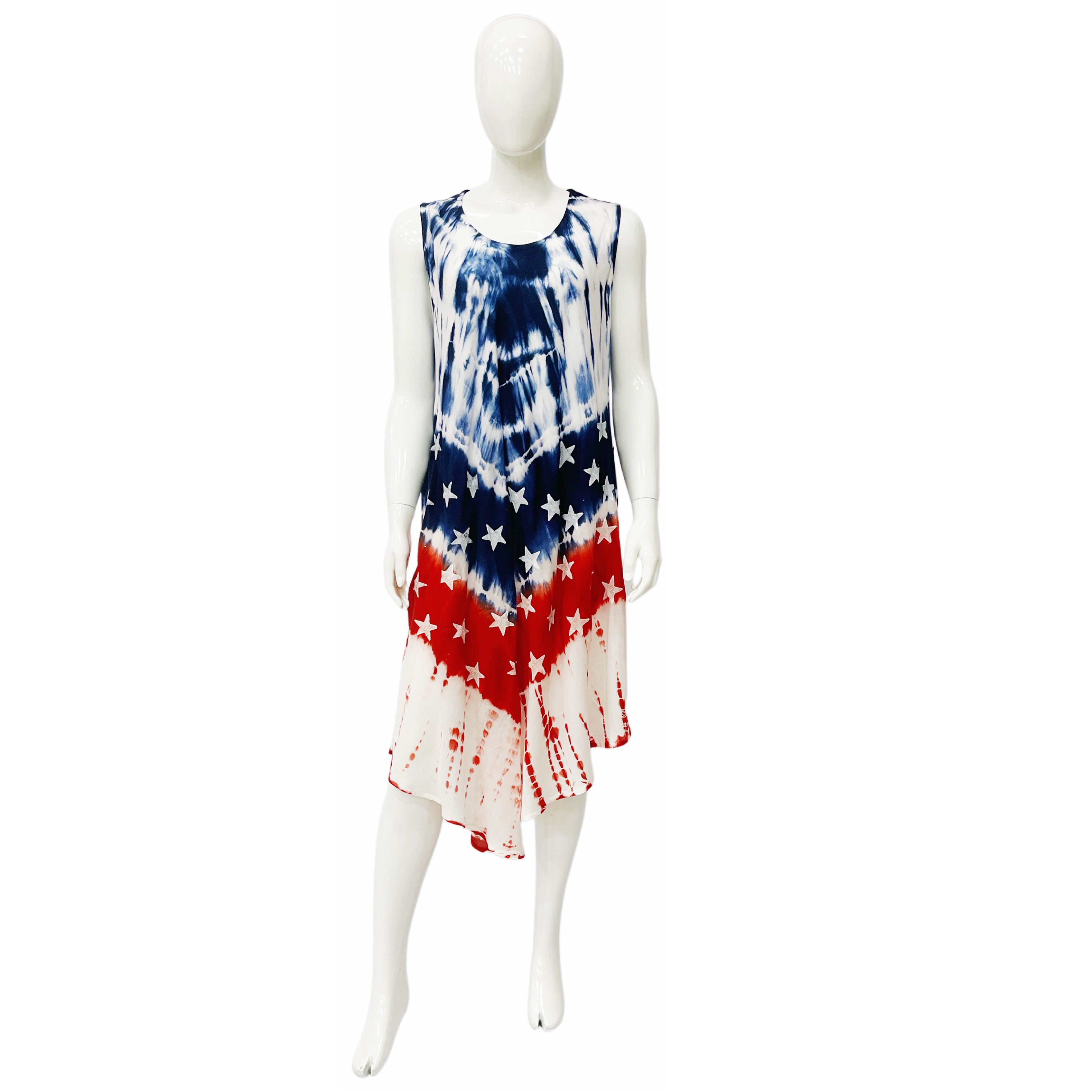 Wholesale Women's Dresses Rayon Staple American Flag Tie Dye with Block PAINT Sl Umbrella 120Gms Oc 