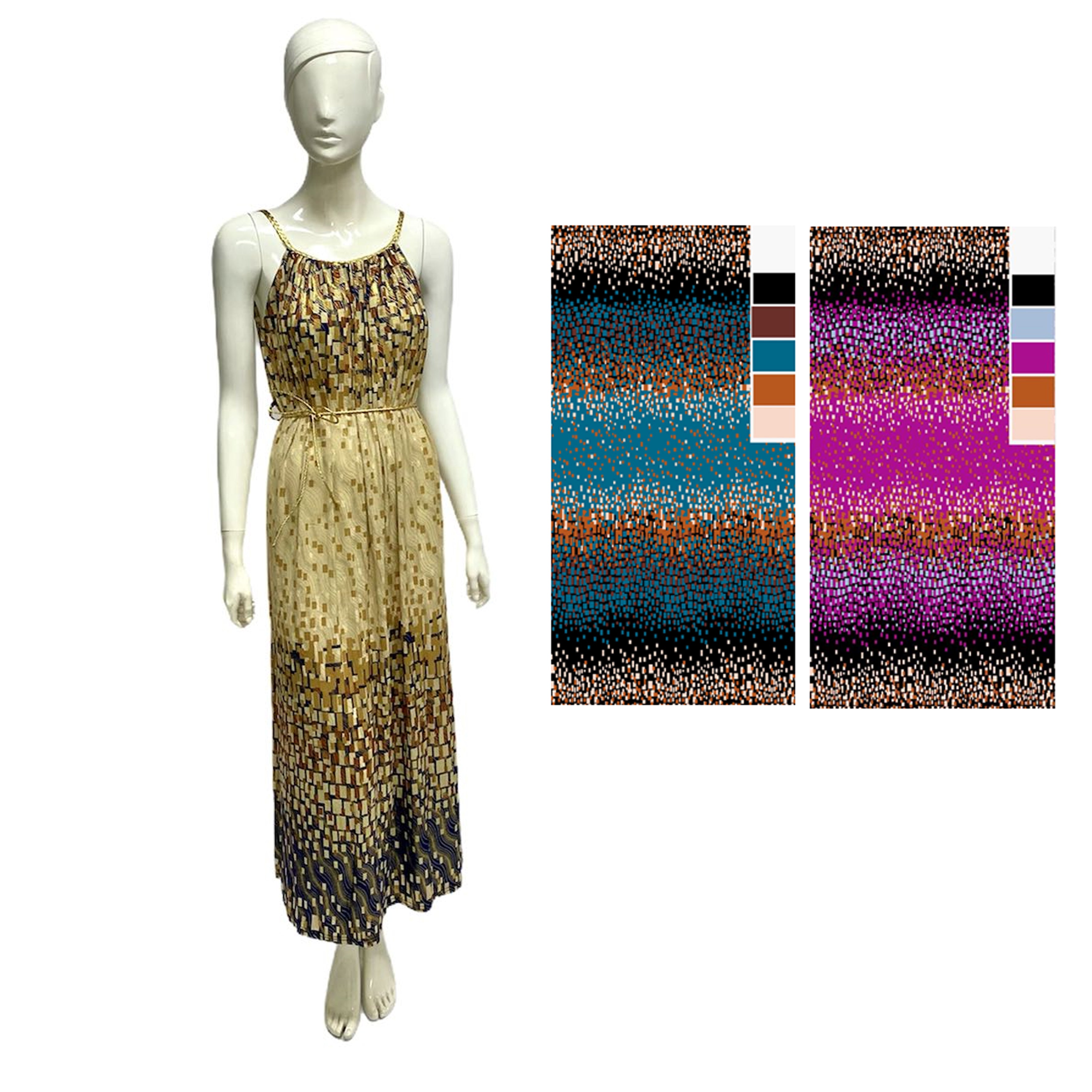 Wholesale Women's Dresses ITY Foil GOLD Stripe & Belt Maxi Dress 6-36-Case S-XL Poppy NW31