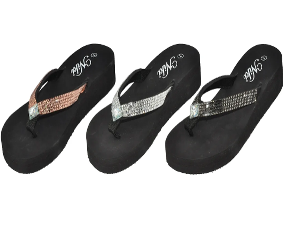 Wholesale Women's Slippers Ladies Mix Assorted Colors Sizes Wedge Metallic Strap FLIP FLOPS Princess