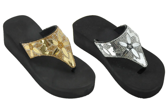 Wholesale Women's Slippers LADIES Mix Assorted Colors Sizes Wedge Metallic Strap Flip Flops Nala NSU