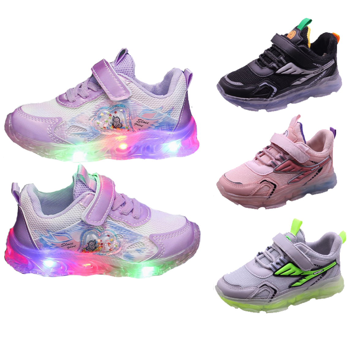 Wholesale Children's Shoes Kids Lace Up Velcro Lights Up SNEAKERS Skyla NPEC7