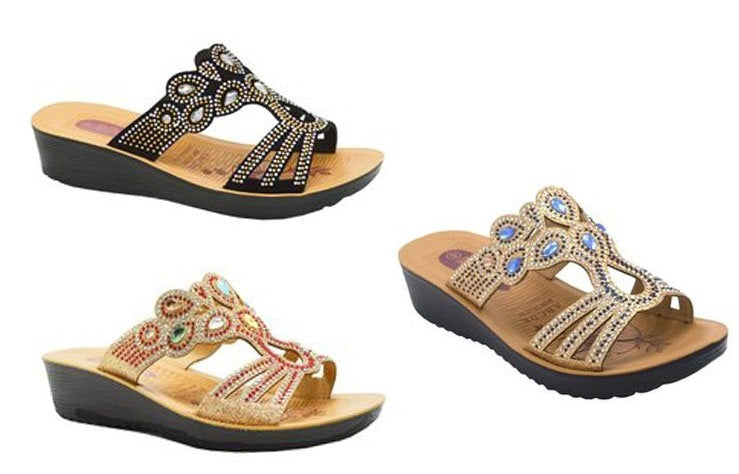 Wholesale Women's Sandals Casual Wedge Strap LADIES Flat Gem Mariana NG89