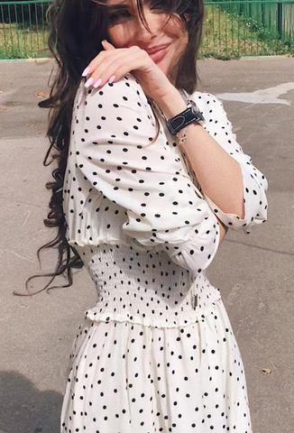 white polka dot dress outfit