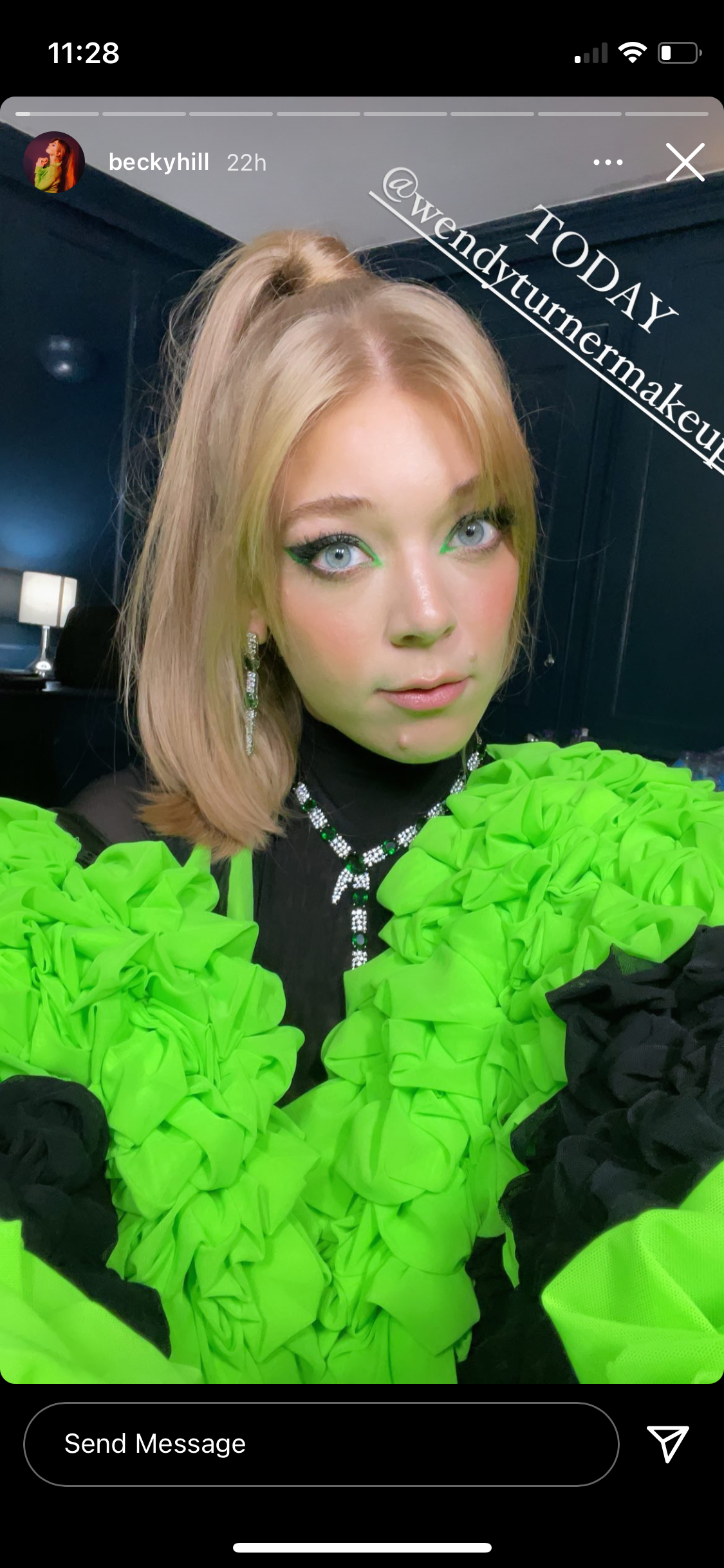 poison ivy Lula Laora coat in neon green and black mesh and denim