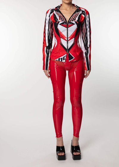 Women Patent Latex halter neck catsuit mesh body suit Black / Red – Style  Heist
