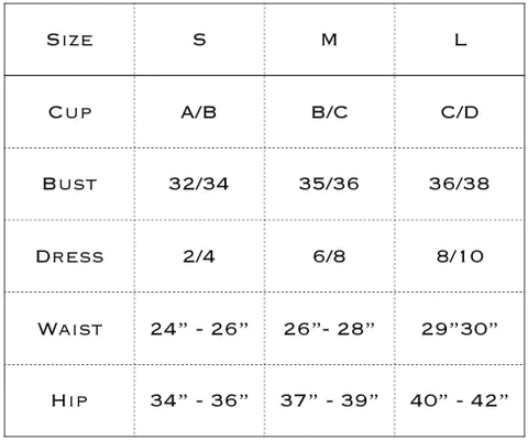 Swimwear size chart