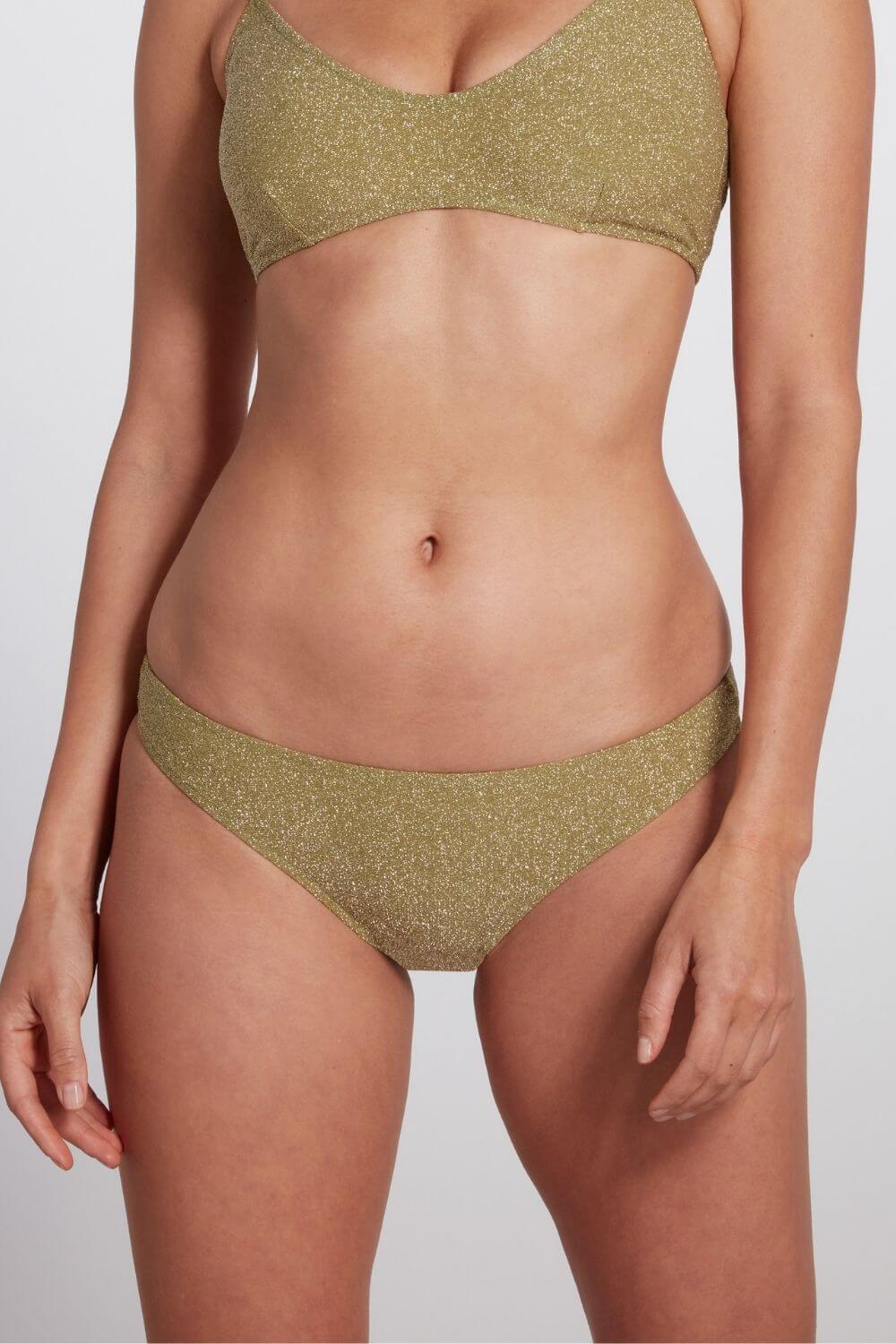 High Waist Bikini Bottom in Lurex Green - Sauipe Swim