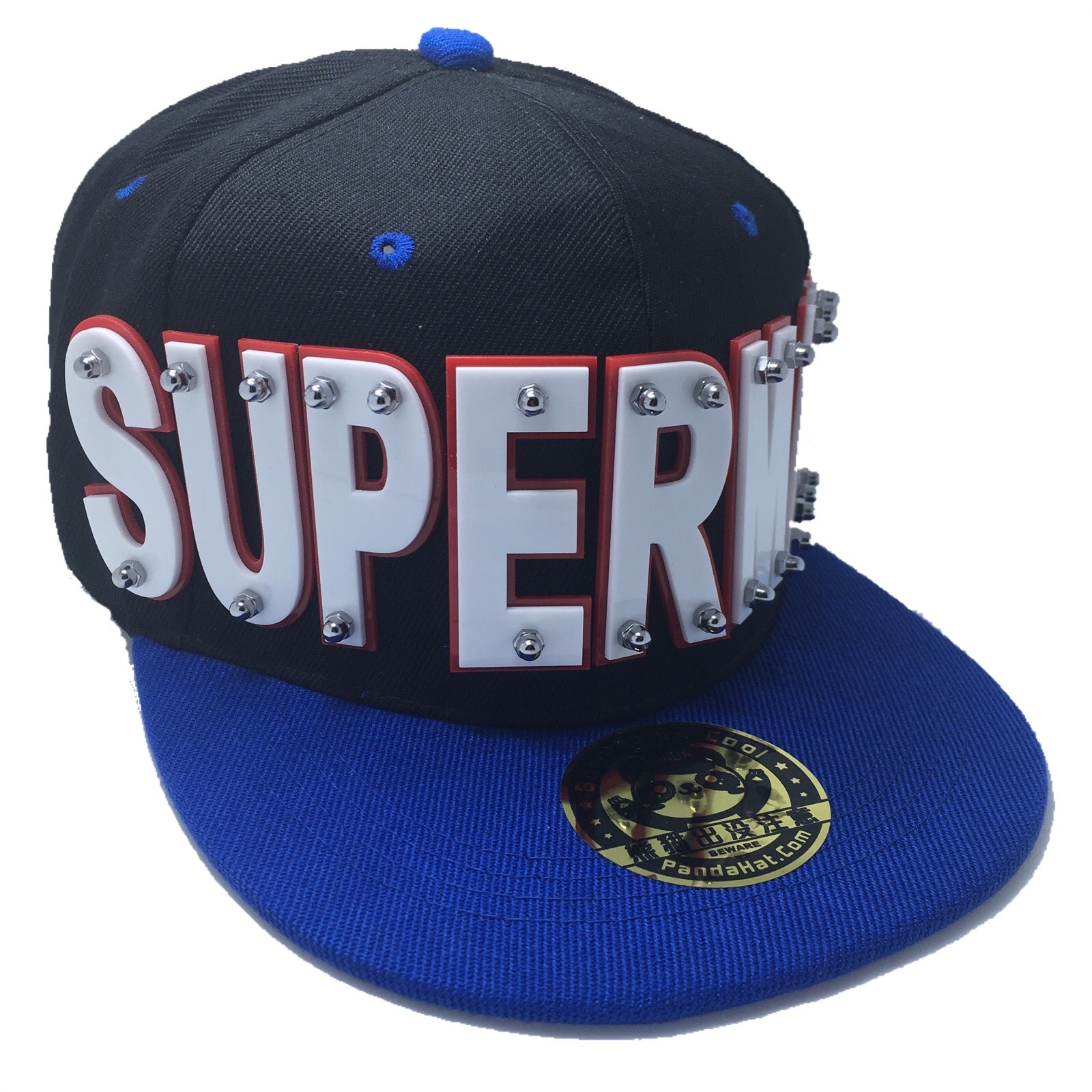 SUPERMAN HAT IN BLACK WITH BLUE BRIM Pandahat