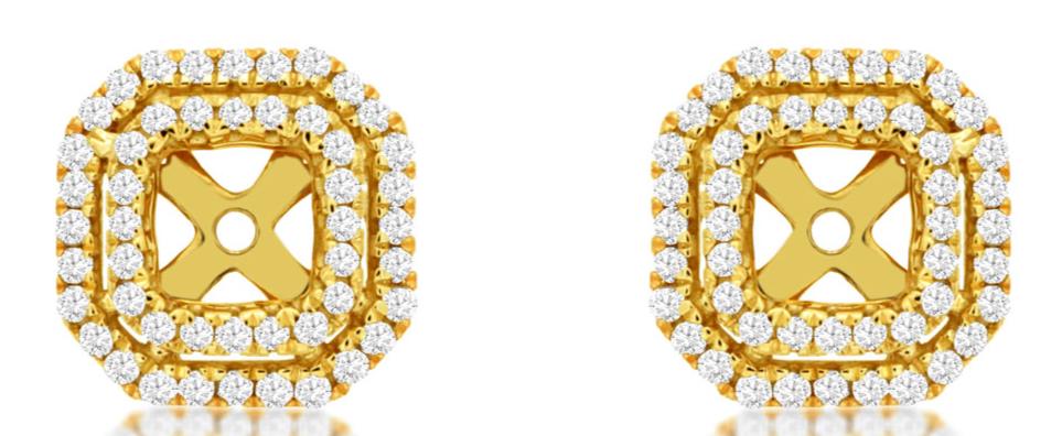 ESTATE .30CT DIAMOND 14KT YELLOW GOLD SQUARE OCTAGON DOUBLE HALO JACKET EARRINGS